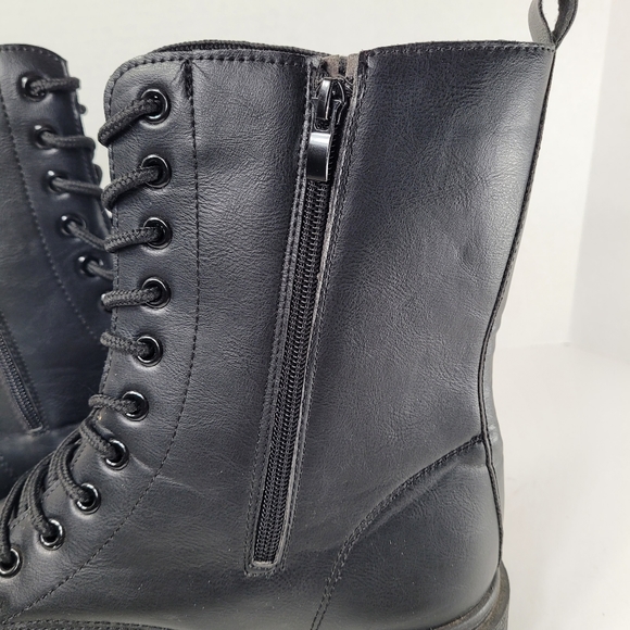 BM Collection Black Vegan Leather Platform Combat Boots Size 10 - Picture 7 of 11